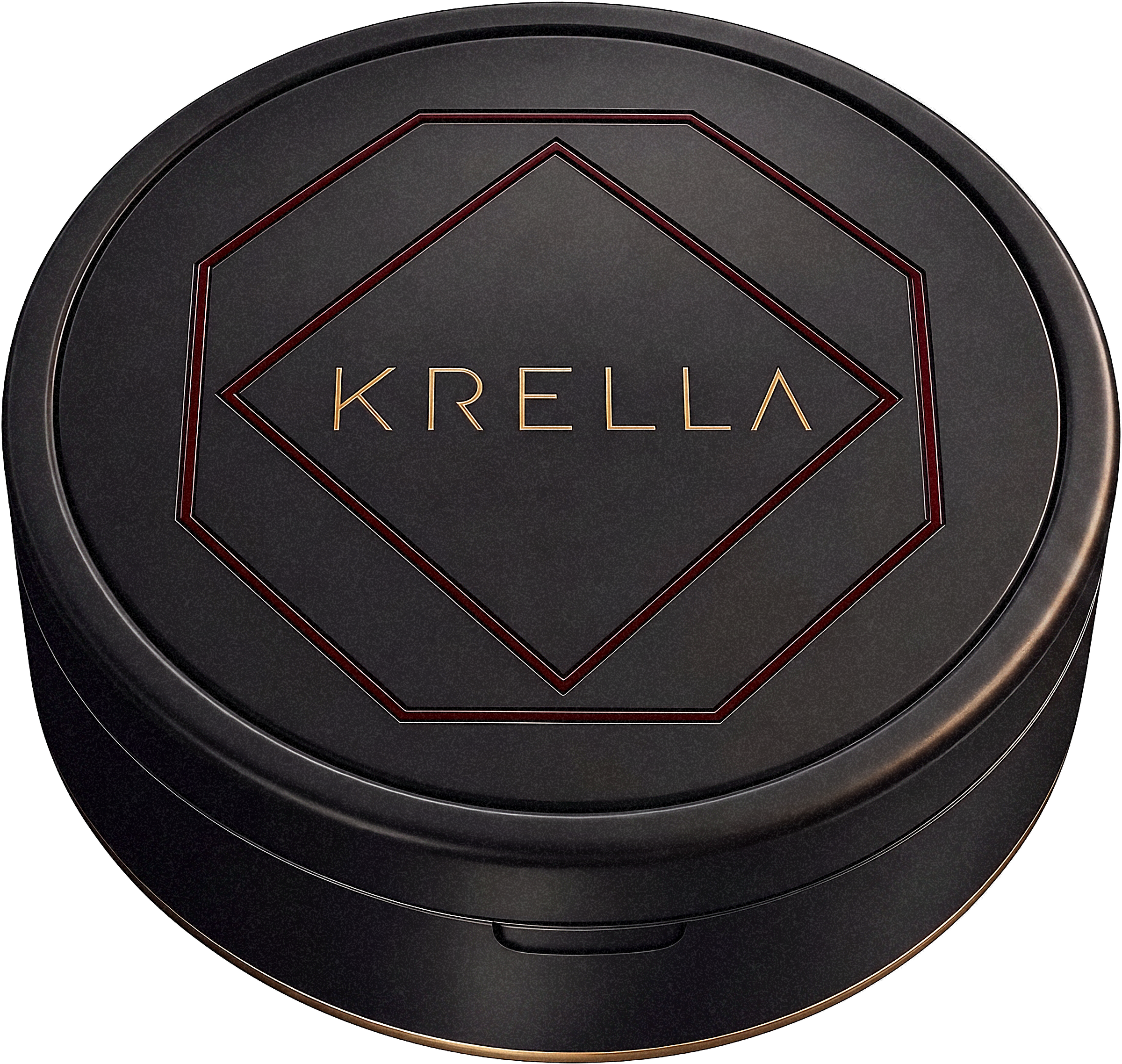 Krella nicotine-free oral pouch tin in black, gold and plum